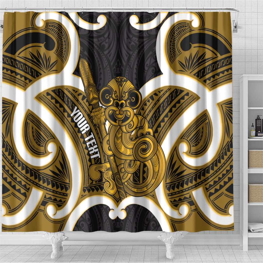 Kowhai Aotearoa Atua Tumatauenga Personalised Shower Curtain Maori God Of War Tiki With Taiaha