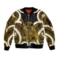 Kowhai Aotearoa Atua Tumatauenga Personalised Sleeve Zip Bomber Jacket Maori God Of War Tiki With Taiaha