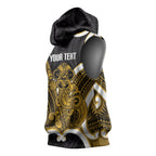 Kowhai Aotearoa Atua Tumatauenga Personalised Sleeveless Hoodie Maori God Of War Tiki With Taiaha