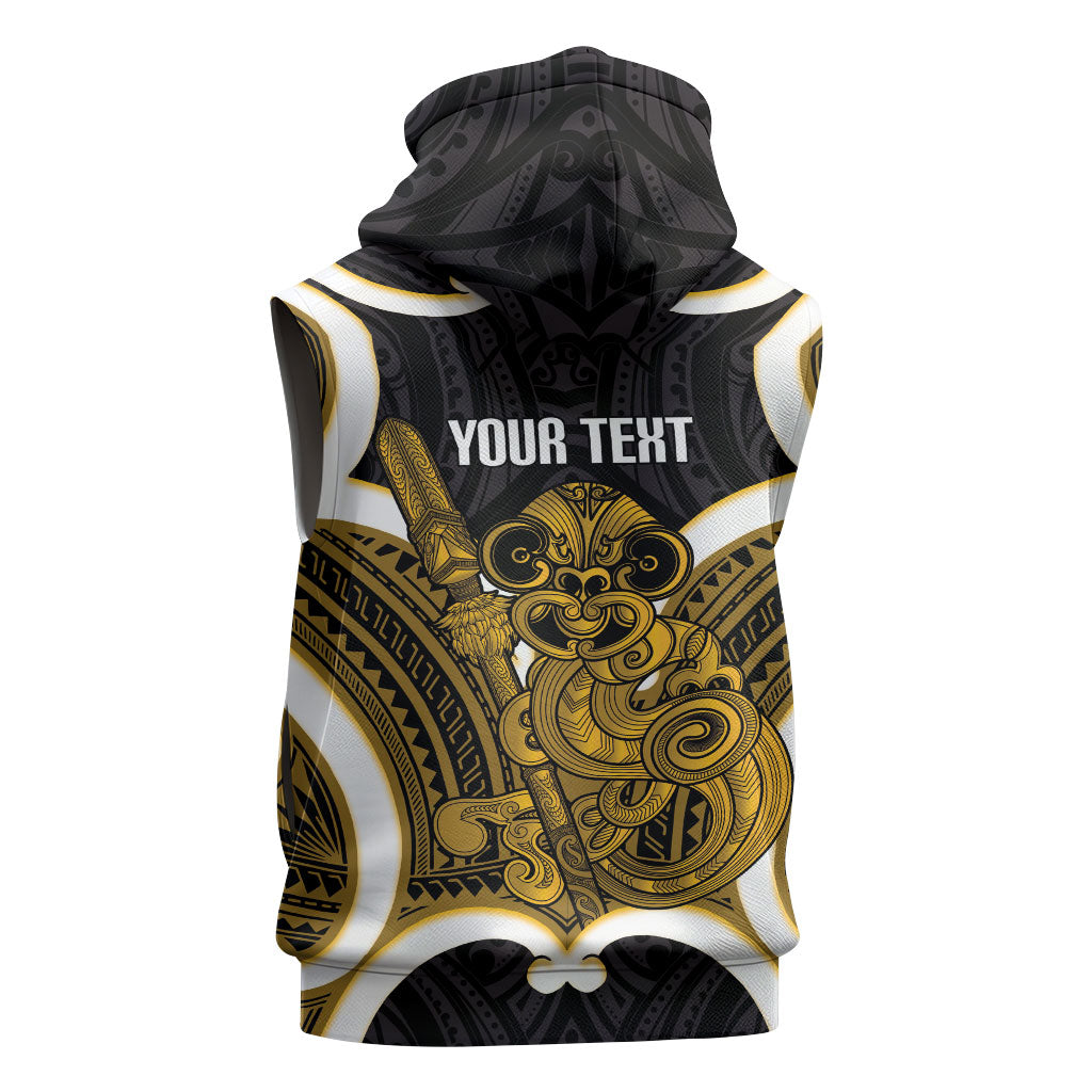 Kowhai Aotearoa Atua Tumatauenga Personalised Sleeveless Zip Hoodie Maori God Of War Tiki With Taiaha