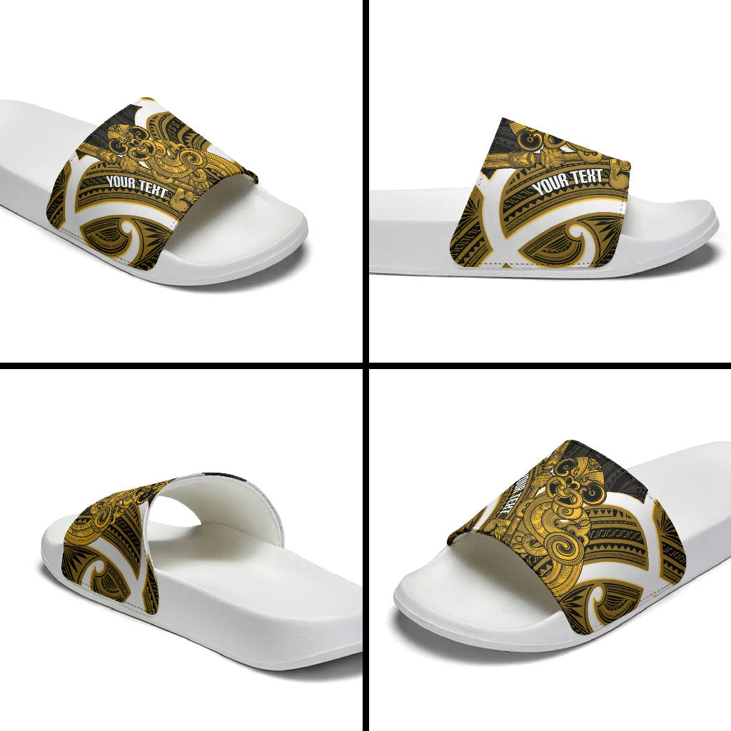 Kowhai Aotearoa Atua Tumatauenga Personalised Slide Sandals Maori God Of War Tiki With Taiaha