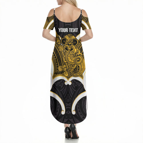 Kowhai Aotearoa Atua Tumatauenga Personalised Summer Maxi Dress Maori God Of War Tiki With Taiaha