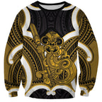 Kowhai Aotearoa Atua Tumatauenga Personalised Sweatshirt Maori God Of War Tiki With Taiaha
