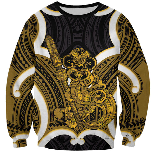 Kowhai Aotearoa Atua Tumatauenga Personalised Sweatshirt Maori God Of War Tiki With Taiaha