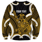 Kowhai Aotearoa Atua Tumatauenga Personalised Sweatshirt Maori God Of War Tiki With Taiaha
