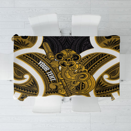 Kowhai Aotearoa Atua Tumatauenga Personalised Tablecloth Maori God Of War Tiki With Taiaha