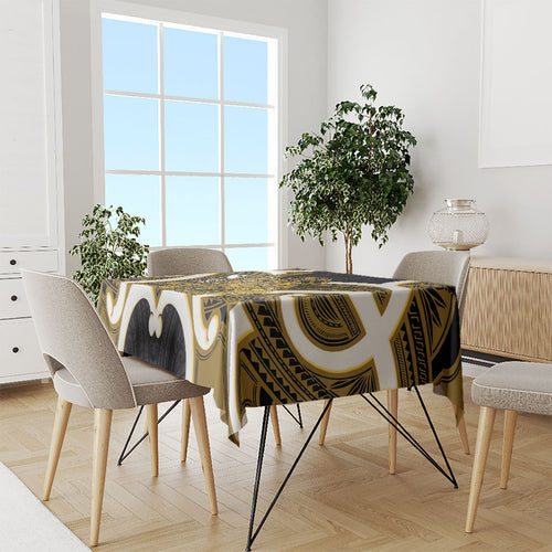 Kowhai Aotearoa Atua Tumatauenga Personalised Tablecloth Maori God Of War Tiki With Taiaha