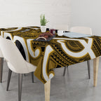 Kowhai Aotearoa Atua Tumatauenga Personalised Tablecloth Maori God Of War Tiki With Taiaha