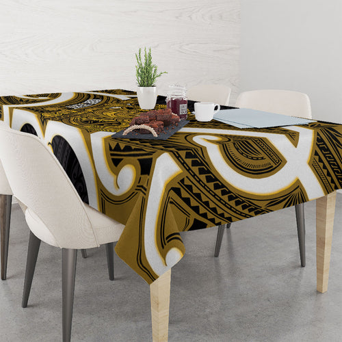 Kowhai Aotearoa Atua Tumatauenga Personalised Tablecloth Maori God Of War Tiki With Taiaha