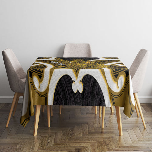 Kowhai Aotearoa Atua Tumatauenga Personalised Tablecloth Maori God Of War Tiki With Taiaha