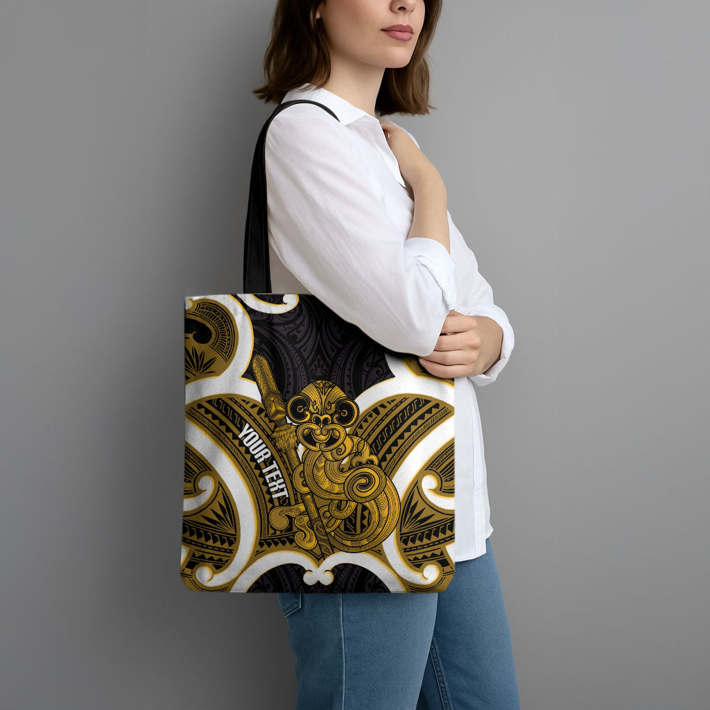 Kowhai Aotearoa Atua Tumatauenga Personalised Tote Bag Maori God Of War Tiki With Taiaha