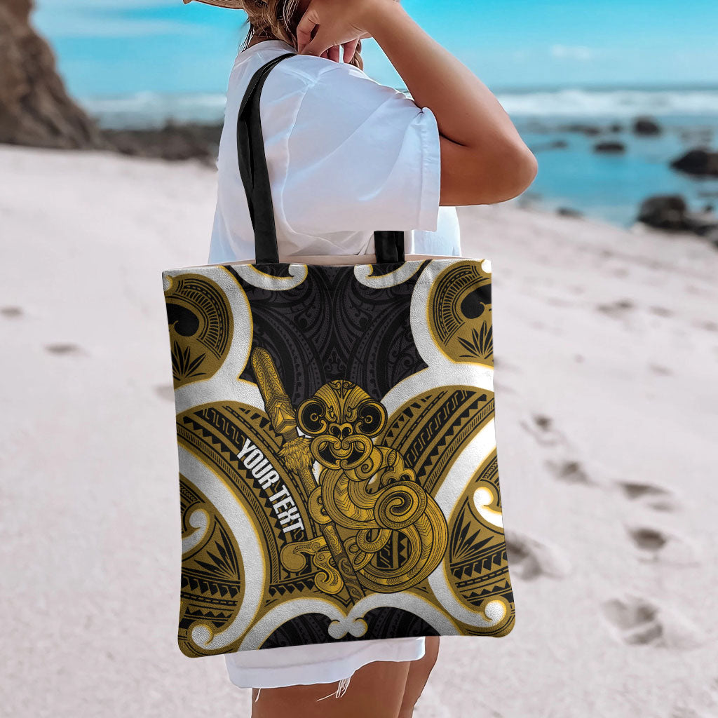 Kowhai Aotearoa Atua Tumatauenga Personalised Tote Bag Maori God Of War Tiki With Taiaha