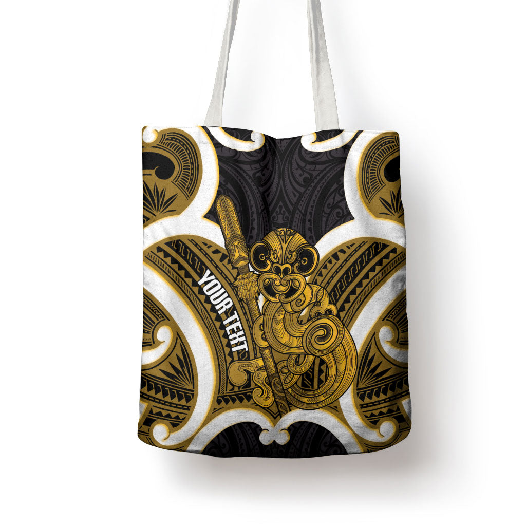 Kowhai Aotearoa Atua Tumatauenga Personalised Tote Bag Maori God Of War Tiki With Taiaha