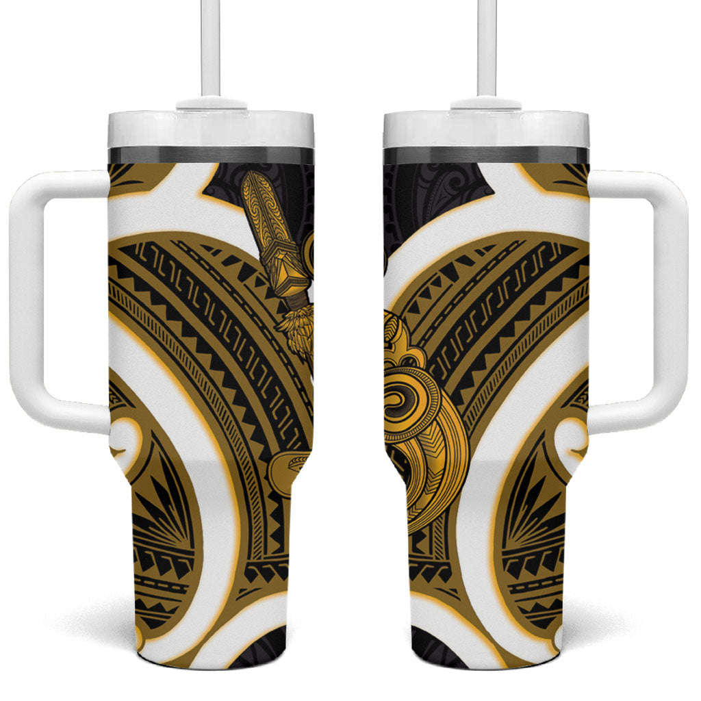 Kowhai Aotearoa Atua Tumatauenga Tumbler With Handle Maori God Of War Tiki With Taiaha