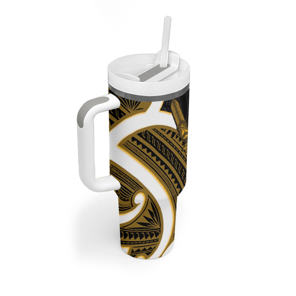 Kowhai Aotearoa Atua Tumatauenga Tumbler With Handle Maori God Of War Tiki With Taiaha