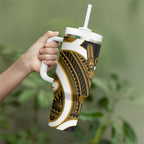 Kowhai Aotearoa Atua Tumatauenga Tumbler With Handle Maori God Of War Tiki With Taiaha
