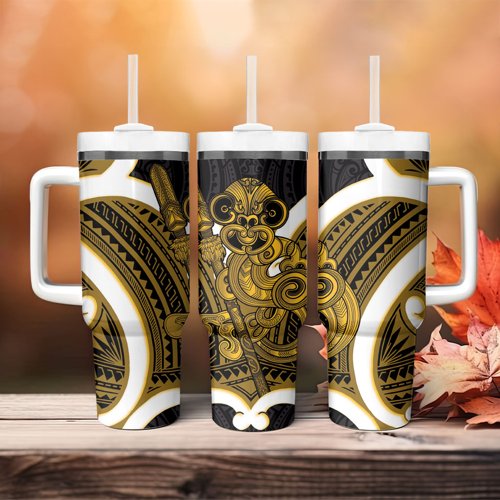 Kowhai Aotearoa Atua Tumatauenga Tumbler With Handle Maori God Of War Tiki With Taiaha