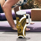 Kowhai Aotearoa Atua Tumatauenga Tumbler With Handle Maori God Of War Tiki With Taiaha