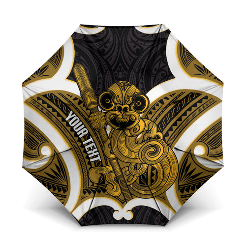 Kowhai Aotearoa Atua Tumatauenga Personalised Umbrella Maori God Of War Tiki With Taiaha
