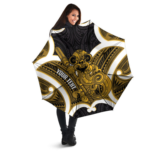 Kowhai Aotearoa Atua Tumatauenga Personalised Umbrella Maori God Of War Tiki With Taiaha