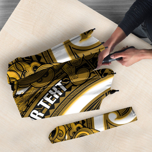 Kowhai Aotearoa Atua Tumatauenga Personalised Umbrella Maori God Of War Tiki With Taiaha
