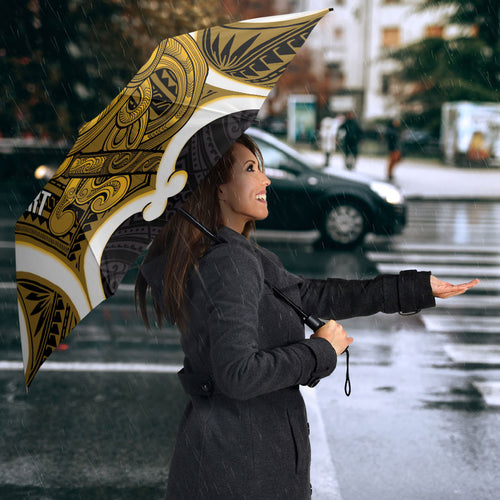 Kowhai Aotearoa Atua Tumatauenga Personalised Umbrella Maori God Of War Tiki With Taiaha