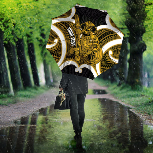 Kowhai Aotearoa Atua Tumatauenga Personalised Umbrella Maori God Of War Tiki With Taiaha