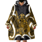 Kowhai Aotearoa Atua Tumatauenga Personalised Wearable Blanket Hoodie Maori God Of War Tiki With Taiaha