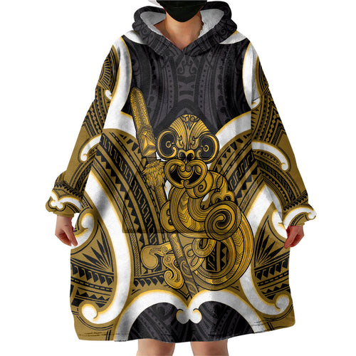 Kowhai Aotearoa Atua Tumatauenga Personalised Wearable Blanket Hoodie Maori God Of War Tiki With Taiaha