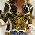 Kowhai Aotearoa Atua Tumatauenga Personalised Women Casual Shirt Maori God Of War Tiki With Taiaha