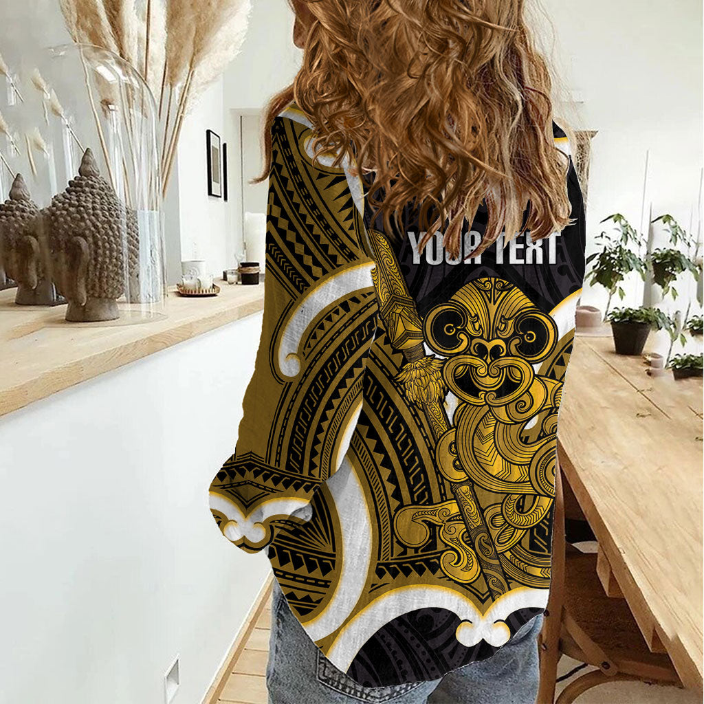Kowhai Aotearoa Atua Tumatauenga Personalised Women Casual Shirt Maori God Of War Tiki With Taiaha