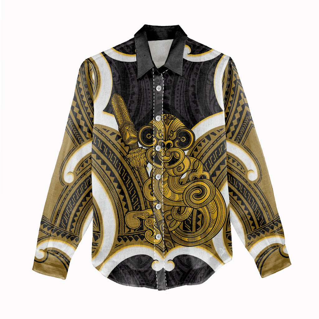 Kowhai Aotearoa Atua Tumatauenga Personalised Women Casual Shirt Maori God Of War Tiki With Taiaha
