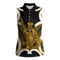 Kowhai Aotearoa Atua Tumatauenga Personalised Women Sleeveless Polo Shirt Maori God Of War Tiki With Taiaha
