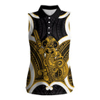 Kowhai Aotearoa Atua Tumatauenga Personalised Women Sleeveless Polo Shirt Maori God Of War Tiki With Taiaha