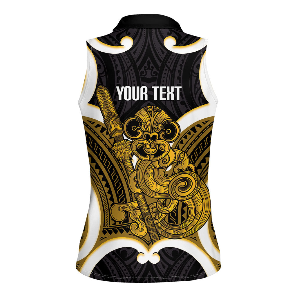 Kowhai Aotearoa Atua Tumatauenga Personalised Women Sleeveless Polo Shirt Maori God Of War Tiki With Taiaha