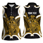 Kowhai Aotearoa Atua Tumatauenga Personalised Women Sleeveless Polo Shirt Maori God Of War Tiki With Taiaha