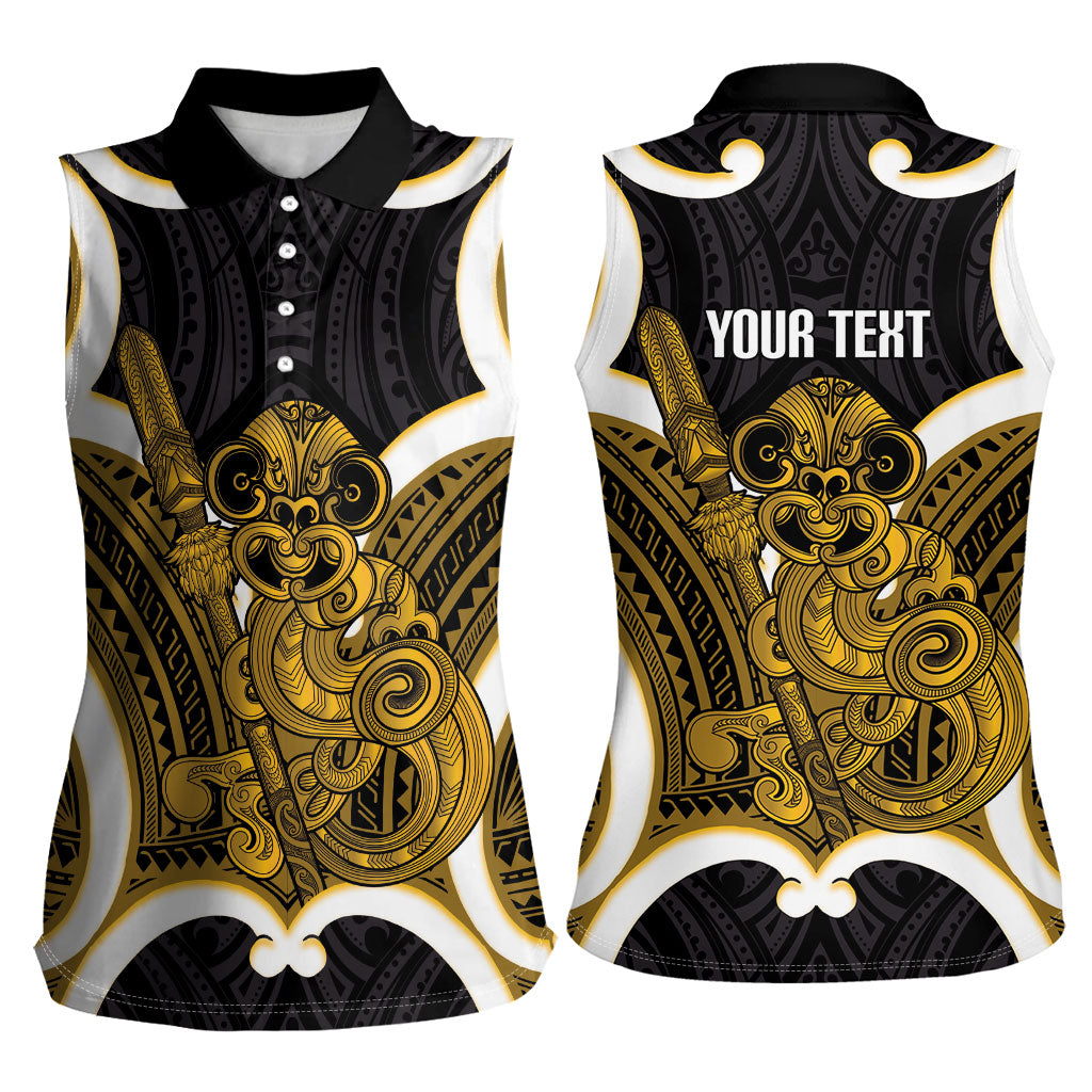 Kowhai Aotearoa Atua Tumatauenga Personalised Women Sleeveless Polo Shirt Maori God Of War Tiki With Taiaha