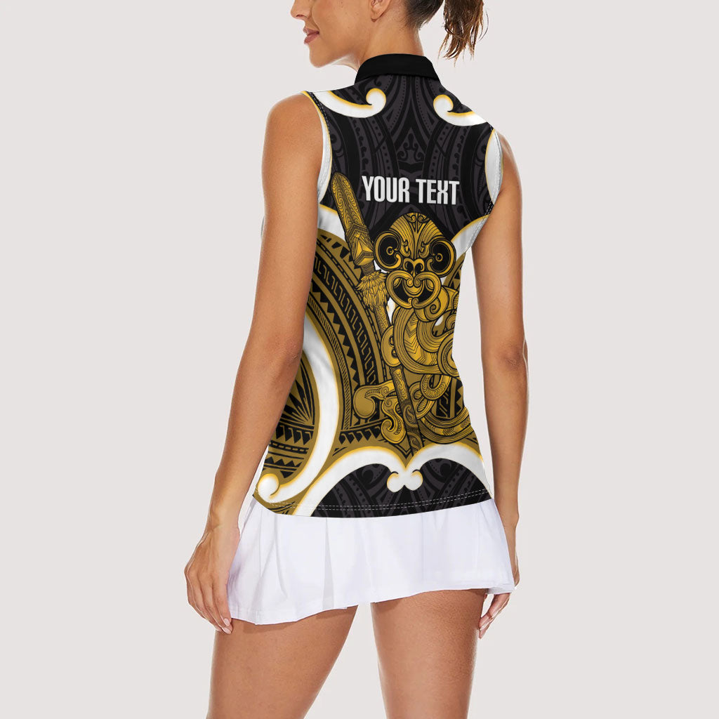 Kowhai Aotearoa Atua Tumatauenga Personalised Women Sleeveless Polo Shirt Maori God Of War Tiki With Taiaha