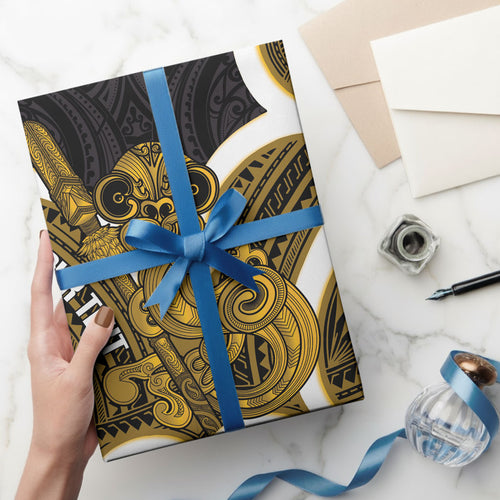 Kowhai Aotearoa Atua Tumatauenga Personalised Wrapping Paper Maori God Of War Tiki With Taiaha