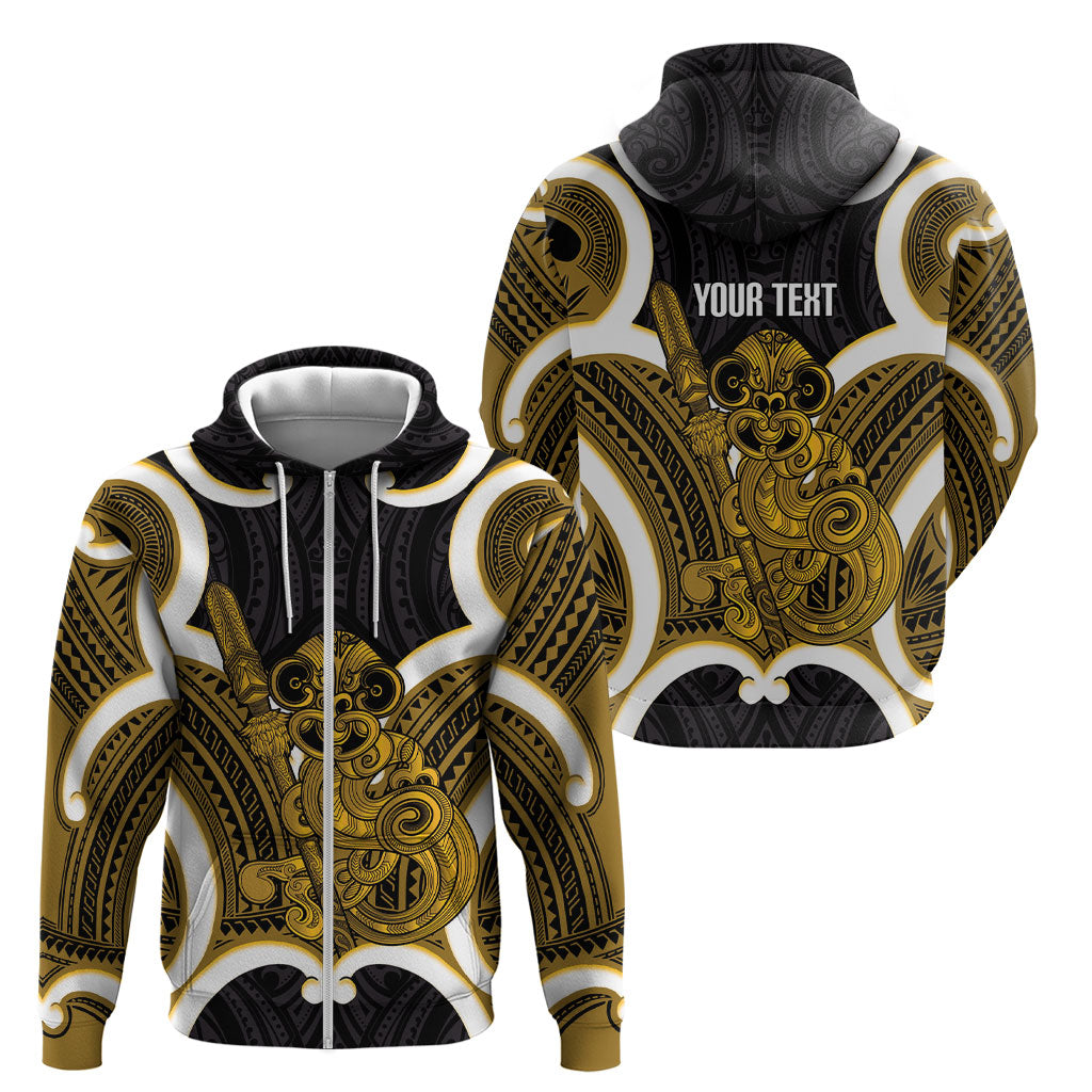 Kowhai Aotearoa Atua Tumatauenga Personalised Zip Hoodie Maori God Of War Tiki With Taiaha