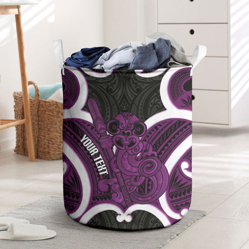 Waiporoporo Aotearoa Atua Tumatauenga Personalised Laundry Basket Maori God Of War Tiki With Taiaha