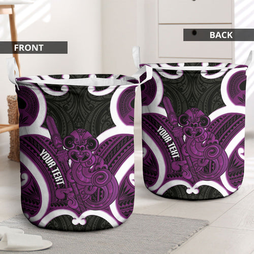 Waiporoporo Aotearoa Atua Tumatauenga Personalised Laundry Basket Maori God Of War Tiki With Taiaha