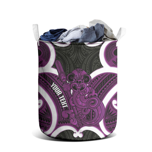 Waiporoporo Aotearoa Atua Tumatauenga Personalised Laundry Basket Maori God Of War Tiki With Taiaha