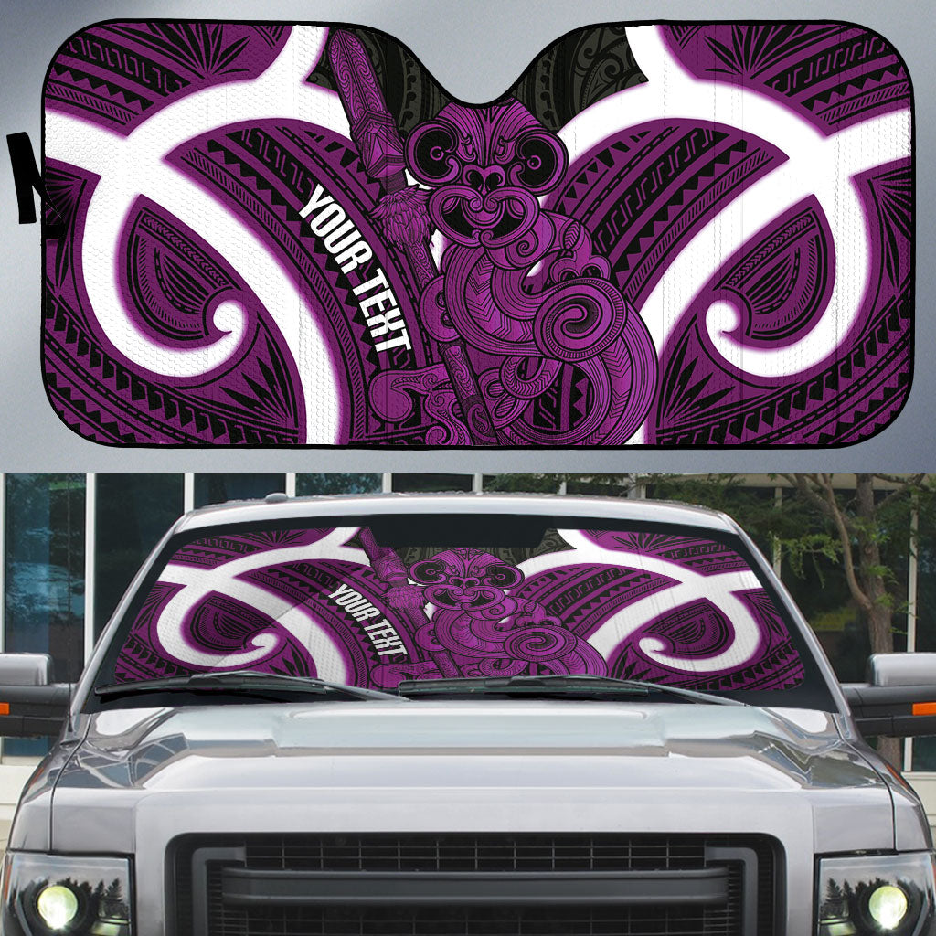Waiporoporo Aotearoa Atua Tumatauenga Personalised Auto Sun Shade Maori God Of War Tiki With Taiaha