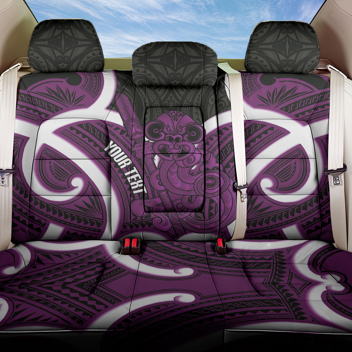 Waiporoporo Aotearoa Atua Tumatauenga Personalised Back Car Seat Cover Maori God Of War Tiki With Taiaha