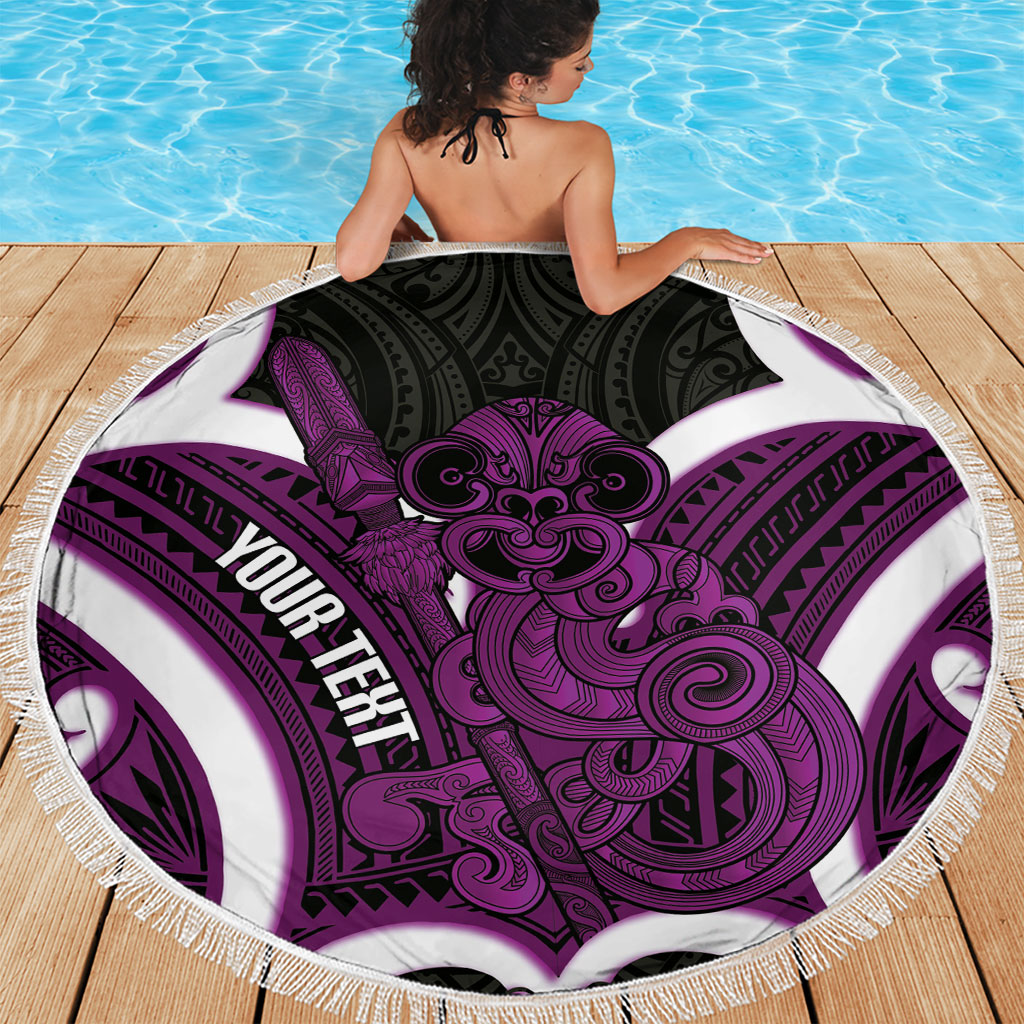 Waiporoporo Aotearoa Atua Tumatauenga Personalised Beach Blanket Maori God Of War Tiki With Taiaha