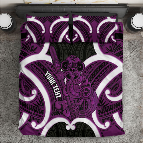 Waiporoporo Aotearoa Atua Tumatauenga Personalised Bedding Set Maori God Of War Tiki With Taiaha
