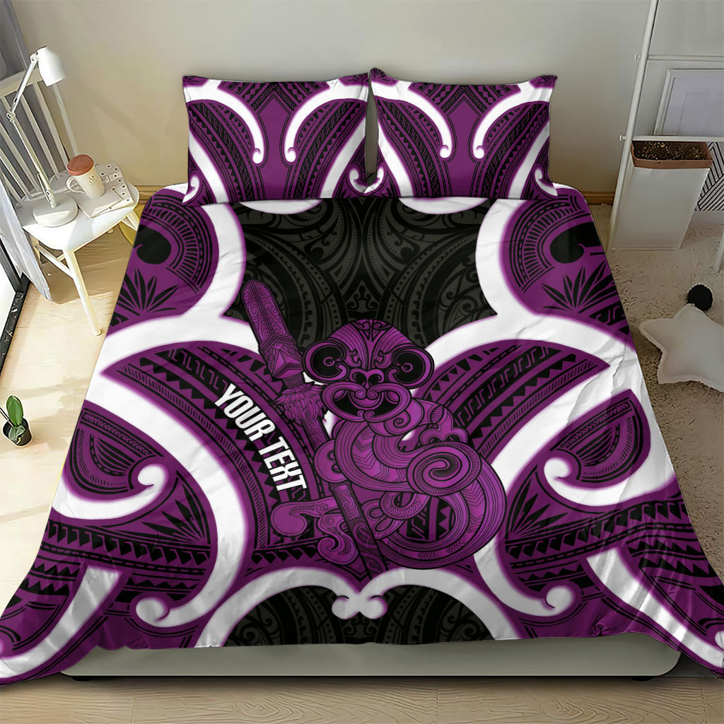 Waiporoporo Aotearoa Atua Tumatauenga Personalised Bedding Set Maori God Of War Tiki With Taiaha