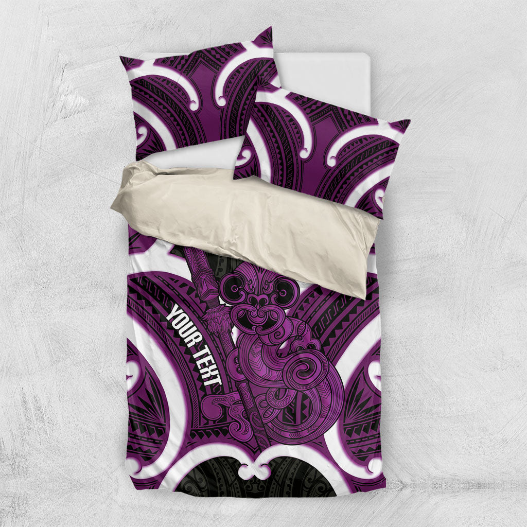 Waiporoporo Aotearoa Atua Tumatauenga Personalised Bedding Set Maori God Of War Tiki With Taiaha