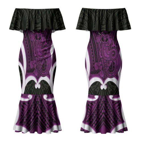 Waiporoporo Aotearoa Atua Tumatauenga Personalised Couples Matching Mermaid Dress and Hawaiian Shirt Maori God Of War Tiki With Taiaha